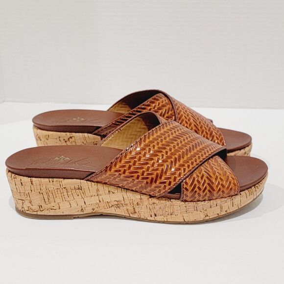 Patricia Nash Sandals Womens Size 8.5 M Luca Leather Slide Wedge Cognac Heels - Picture 5 of 16